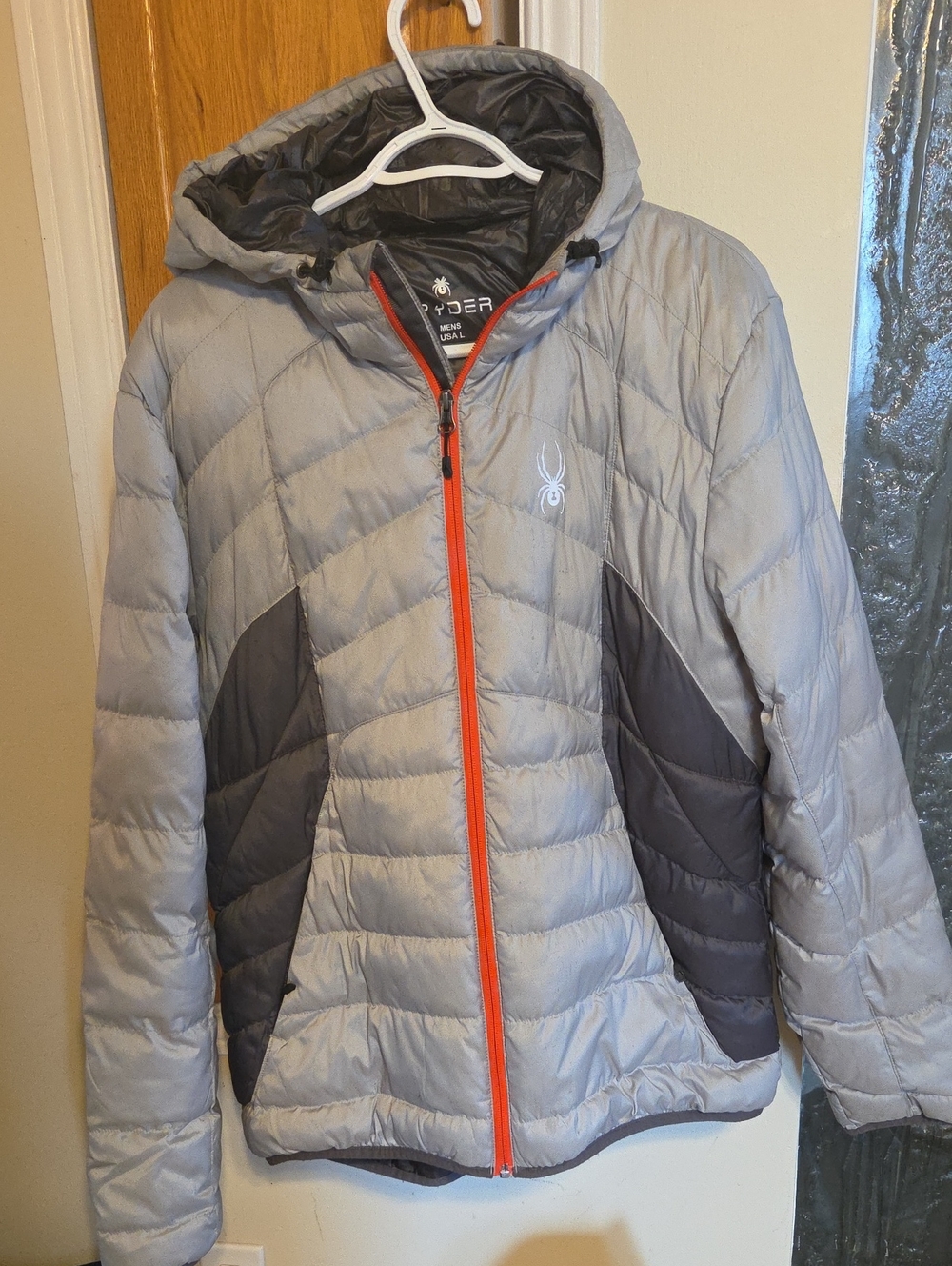 Spyder Mens Size - Large Gray Hooded Insulated Jacket with Orange Zipper